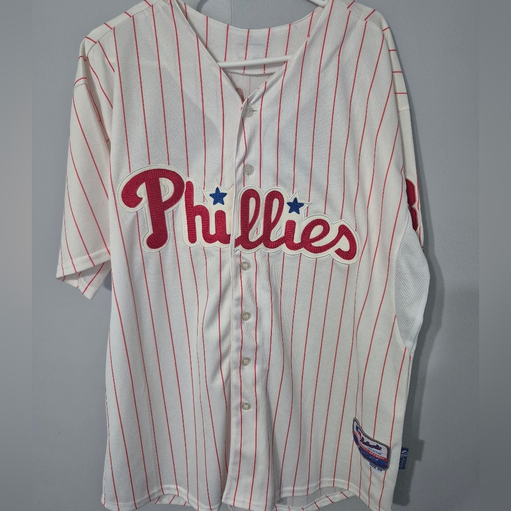 Halladay Phillies Majestic Striped Jersey - Picture 1 of 3